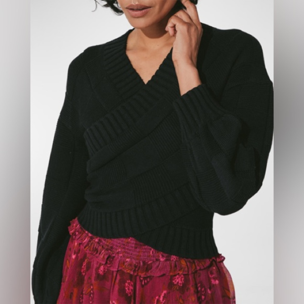 Cleobella Nyomi Rib-Knit Wrap-Front Sweater in Black